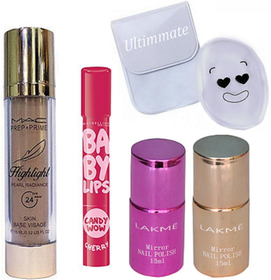 

Ultimate Silicon Puff, Prep+Prime Highlight, Mirror Nail Polish 2 & Baby Lips(Set of 5)