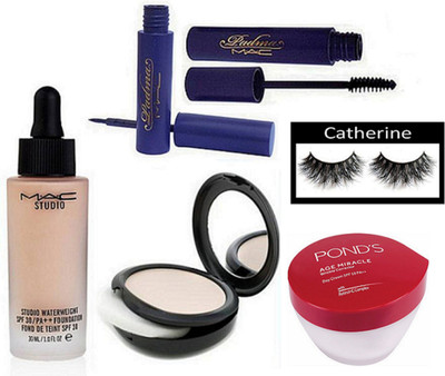 

catherine Eyelashes, Padma Eyeliner And Mascara, Studio Waterweight Foundation, Studio Fix Compact, Age Miracle Cream(Set of 6)