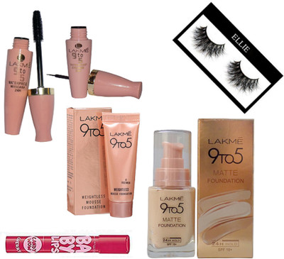 

Ellie Eyelashes, 9to5 Matte Foundation,Mousse, Waterproof Eyeliner & Mascara,Candy Wow Cherry Lipbalm(Set of 6)