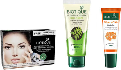 

BIOTIQUE BIO Bio Diamond Facial Kit, Bio Neem Purifying Face Wash For All Skin Types , LIP CARE(Set of 3)
