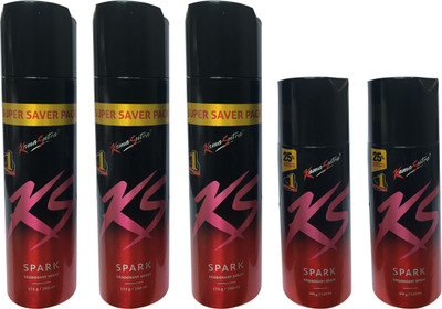 

KamaSutra 3 SPARK (BIG), 2 SPARK (SMALL) (PACK OF 5) Deodorant Spray - For Men & Women(410 ml, Pack of 5)