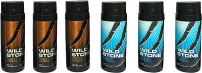 

Wild Stone 3 AQUA FRESH AND 3 NIGHT RIDER (PACK OF 6) Body Spray - For Men & Women(150 ml, Pack of 6)