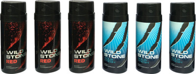 

Wild Stone 3 AQUA FRESH AND 3 RED (PACK OF 6) Body Spray - For Men & Women(150 ml, Pack of 6)