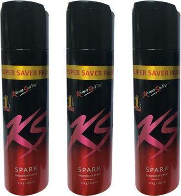 

KamaSutra SPARK (BIG) (PACK OF 3) Deodorant Spray - For Men & Women(260 ml, Pack of 3)