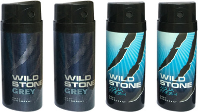 

Wild Stone 2 AQUA FRESH AND 2 GREY ( PACK OF 4) Body Spray - For Men & Women(150 ml, Pack of 4)