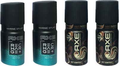 

AXE 2 MARINE SPLASH ,2 DARK TEMPTATION (PACK OF 4) Deodorant Spray - For Men(150 ml, Pack of 4)