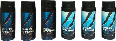 

Wild Stone 3 AQUA FRESH AND 3 LEGEND (PACK OF 6) Body Spray - For Men & Women(150 ml, Pack of 6)