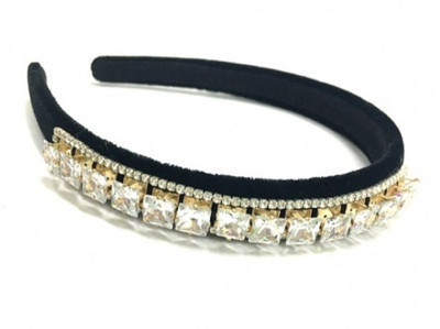 

Turqueesa Big White Stone Velvet Black Broad Hair Band for Girls and Women Hair Band(Silver, Black, Gold)