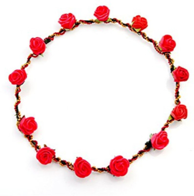 

Shopkooky Red Roses Flower Vintage Style With Golden Color Chain Tiara Head Band For Girls Hair Band(Red)