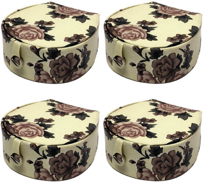 

Addyz Combo Pack Of 4 Pieces Rose Printed Round Bangle small Box Travel Case for woman bangle Vanity Box(Cream)
