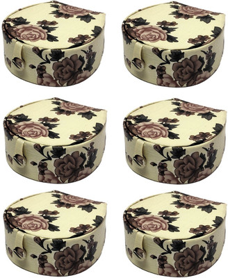 

Addyz Combo Pack Of 6 Pieces Rose Printed Round Bangle small Box Travel Case for woman bangle Vanity Box(Cream)