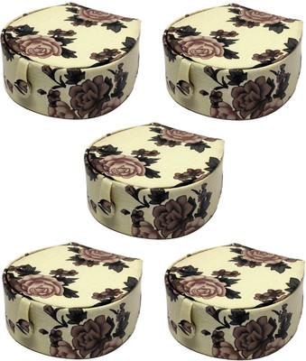 

Addyz Combo Pack Of 5 Pieces Rose Printed Round Bangle small Box Travel Case for woman bangle Vanity Box(Cream)