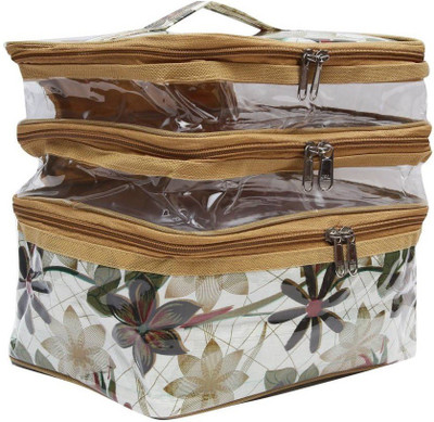 

Addyz Triple Decker Cosmetic Makeup Toiletry Bag, Storage Case Jewellery Vanity Box(Cream, grin)
