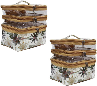 

Addyz Pack of 2 Pieces Triple Decker Cosmetic Makeup Toiletry Bag, Storage Case Jewellery Vanity Box(Cream)