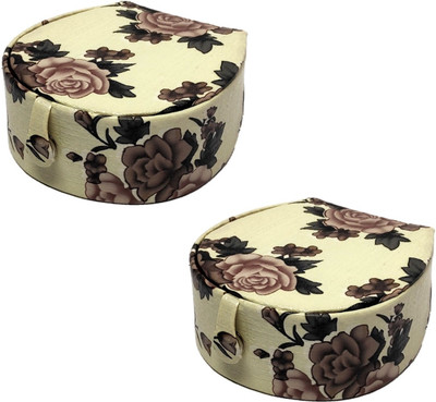 

Addyz Combo Pack Of 2 Pieces Rose Printed Round Bangle small Box Travel Case for woman bangle Vanity Box(Cream)