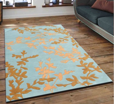 PRESTO Light Blue, Gold Wool Carpet(4 ft,  X 6 ft, Rectangle)