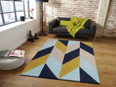 PRESTO Blue, Yellow Wool Carpet(4 ft,  X 6 ft, Rectangle)
