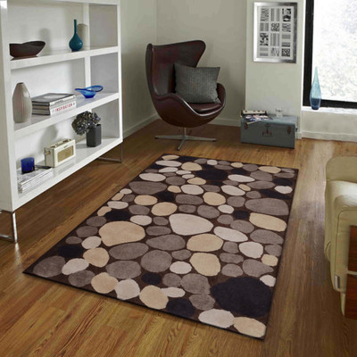 PRESTO Brown, Beige Wool Carpet(4 ft,  X 6 ft, Rectangle)