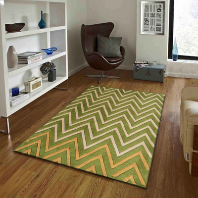 PRESTO Green, Beige Wool Area Rug(3 ft,  X 5 ft, Rectangle)