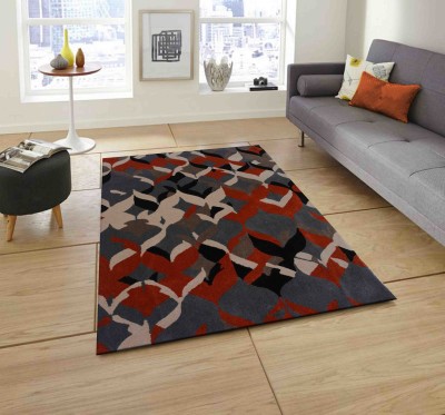 PRESTO Black, Orange Wool Area Rug(3 ft,  X 5 ft, Rectangle)