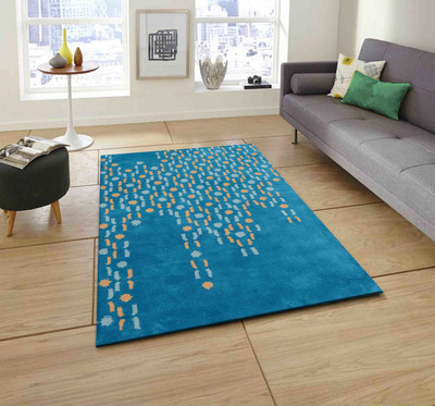 PRESTO Gold, Blue Wool Area Rug(2 ft,  X 5 ft, Rectangle)