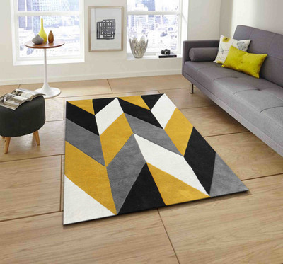 PRESTO Black, Yellow Wool Area Rug(3 ft,  X 5 ft, Rectangle)