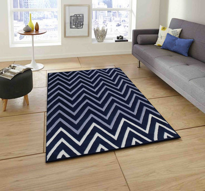 PRESTO Blue, Grey Wool Area Rug(2 ft,  X 5 ft, Rectangle)
