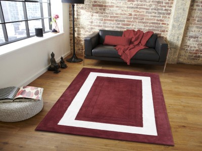 PRESTO White, Maroon Wool Carpet(4 ft,  X 6 ft, Rectangle)