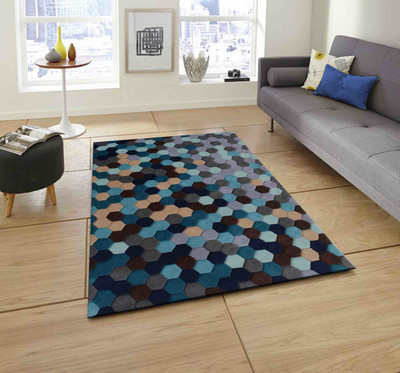 PRESTO Blue, Brown Wool Area Rug(2 ft,  X 5 ft, Rectangle)