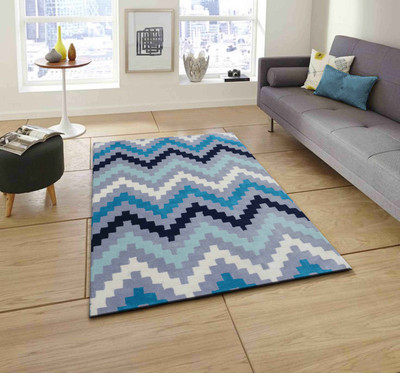 PRESTO Blue Wool Area Rug(3 ft,  X 5 ft, Rectangle)