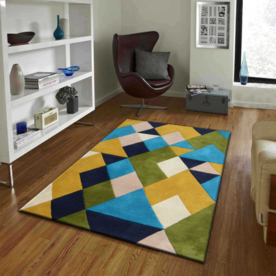 PRESTO Green, Yellow Wool Carpet(4 ft,  X 6 ft, Rectangle)