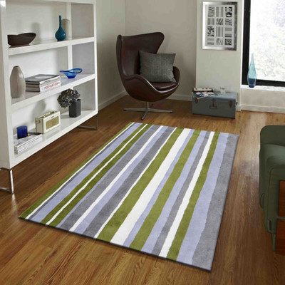 PRESTO Green, Grey Wool Area Rug(3 ft,  X 5 ft, Rectangle)