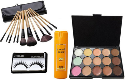 

Ultimate Eyelashes, make up brush set, 15 shade concealer palette,Sum expert(Set of 4)