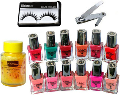

Ultimate Eyelashes, nail paint pack of 12, nail paint remover,nail clipper(Set of 15)