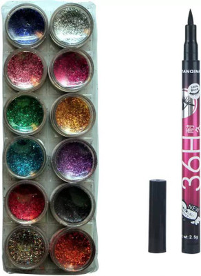 

RTB 12 IN 1 GLITTER POWDER AND SKETCH PEN EYELINER PACK OF 2(Set of 2)
