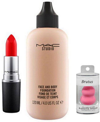

BRUTUS Sponge puff & Face And Body Foundation With Matte Finish Long Lasting Lipstick(Set of 3)