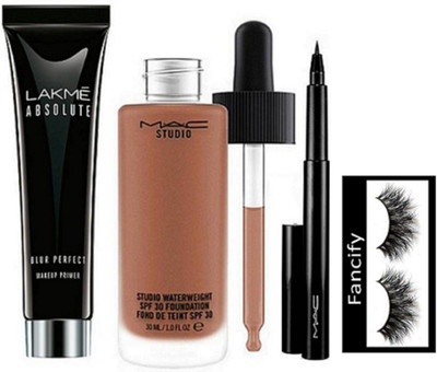 

fancify Eyelashes & Studio WaterWeight Foundation, Absolute Blur Perfect Makeup Primer with pen eyeliner(Set of 4)