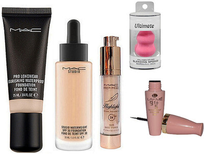 

Ultimate Silicon Puff & Pro Longwear & Studio waterweight Foundation & Highlight, Eyeliner(Set of 5)