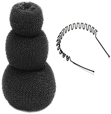 

GadinFashion Pack of 3 Sizes Black Hair Donuts / Bun Maker with Free Zig Zag Hair Band Hair Accessory Set(Black)