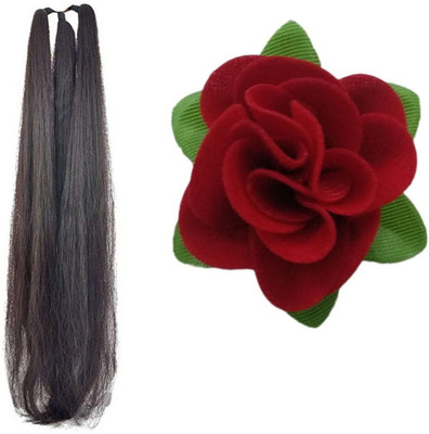 

Maahal 24Inchs Black Hair Parandi / Extension with Red Rose Clip / Braid Extension(Black)