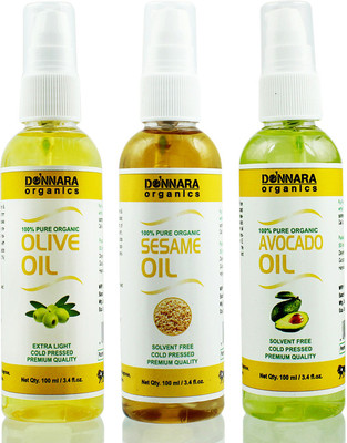

Donnara Organics Premium Olive oil, Sesame oil & Avocado oil Combo pack of 3 bottles of 100ml(300 ml) Hair Oil(300 ml)