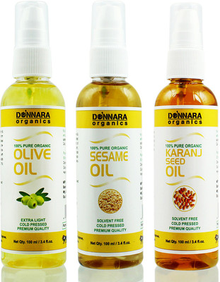 

Donnara Organics Premium Olive oil, Sesame oil & Karanj oil Combo pack of 3 bottles of 100ml(300 ml) Hair Oil(300 ml)