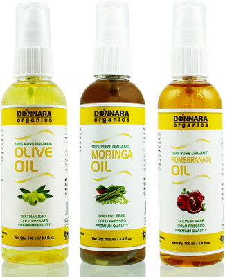 

Donnara Organics Premium Olive oil, Moringa oil & Pomegranate oil Combo pack of 3 bottles of 100ml(300 ml) Hair Oil(300 ml)