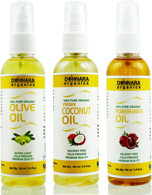 

Donnara Organics Premium Olive oil, Coconut oil & Pomegranate oil Combo pack of 3 bottles of 100ml(300 ml) Hair Oil(300 ml)