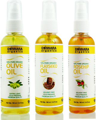

Donnara Organics Premium Olive oil, Flaxseed oil & Rosehip oil Combo pack of 3 bottles of 100ml(300 ml) Hair Oil(300 ml)