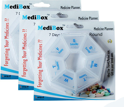 

MediBox Round 7 Case Pill Box with Snap Lids, To avoid Forgetting of Taking Medicine on time (Pack of 3)_ Medicine Dispenser