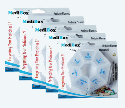 

MediBox Round 7 Case Pill Box with Snap Lids, To avoid Forgetting of Taking Medicine on time (Pack of 5) Medicine Dispenser