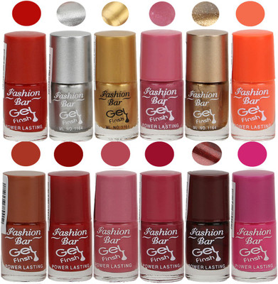 

Fashion Bar Neon Red,Silver,Golden,Shimmer Pink,Copper,Neon Orange,Brown,Red,Pink,Deep Pink,Dark Brown,Rani Pink Nail polish Neon Red,Silver,Golden,Shimmer Pink,Copper,Neon Orange,Brown,Red,Pink,Deep Pink,Dark Brown,Rani Pink(Pack of 12)