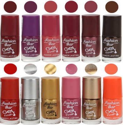 

Fashion Bar Maroon,Purple,Pink,Mauve,Light Purple,Dark Brown,Neon Red,Silver,Golden,Shimmer Pink,Copper,Neon Orange Nail polish Maroon,Purple,Pink,Mauve,Light Purple,Dark Brown,Neon Red,Silver,Golden,Shimmer Pink,Copper,Neon Orange(Pack of 12)