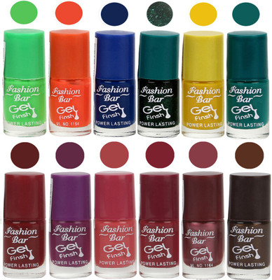 

Fashion Bar Parrot Green,Orange,Blue,Glitter Green,Yellow,Green,Maroon,Purple,Pink,Mauve,Shimmer Light Purple,Dark Brown Nail polish Parrot Green,Orange,Blue,Glitter Green,Yellow,Green,Maroon,Purple,Pink,Mauve,Shimmer Light Purple,Dark Brown(Pack of 12)